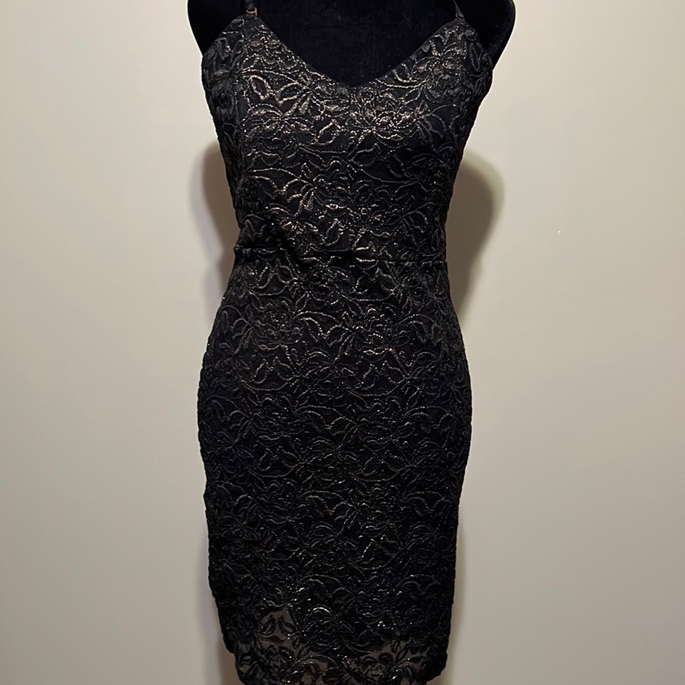 Like new - black & gold corset style dress - with removable straps